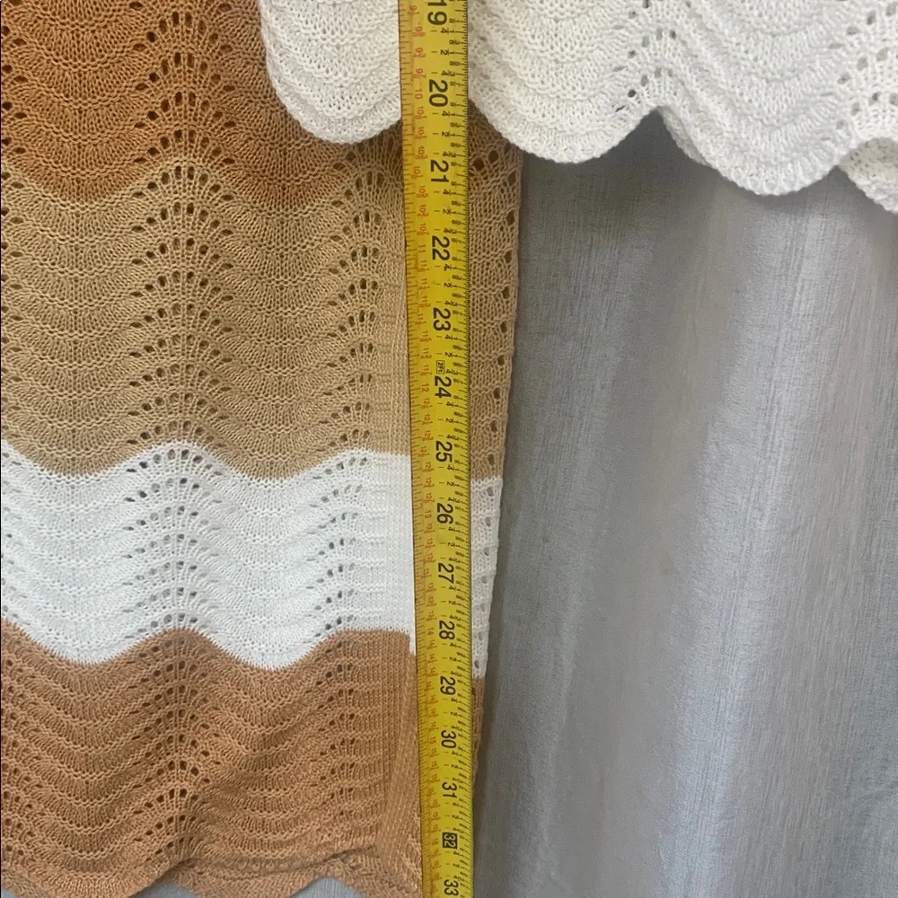Crochet Wave Midi Skirt and Tank Set - Tan & White